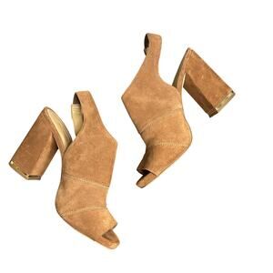 Michael Kors Chunky Peeptoe Heels Cassie Slingback Camel Brown Suede Leather 8.5